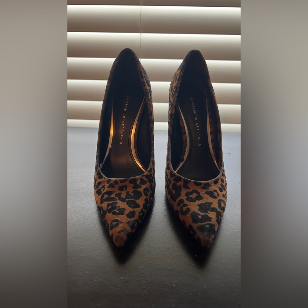 Zara Leopard Print Pointed Toe Pumps - Brown/Black